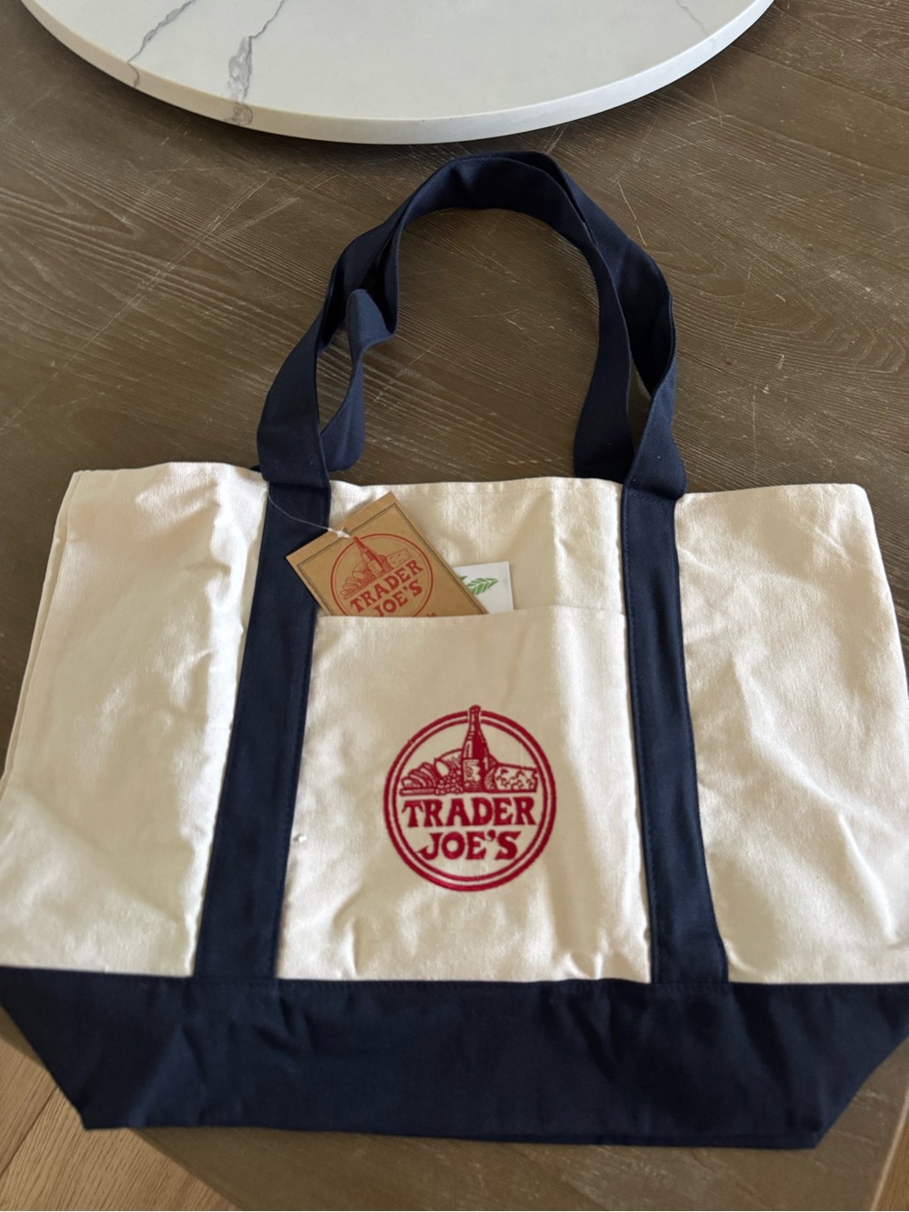 Trader Joe's Cream and Navy Canvas Tote Bag